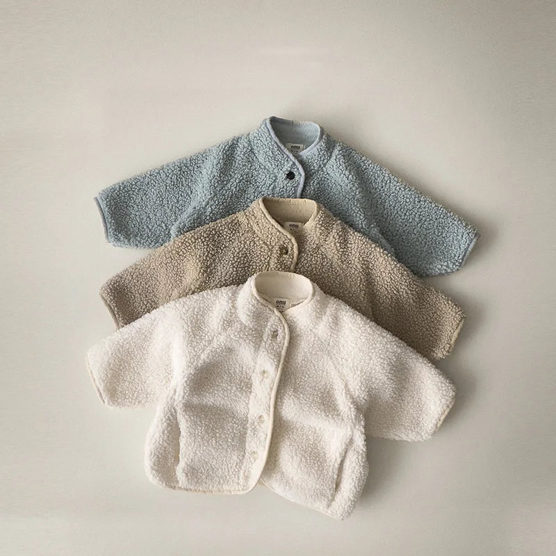 5125 Korean Children's Clothing 2024 Winter Boys and Girls Pure Color Lamb Wool Coat Plus Velvet Padded Jackets