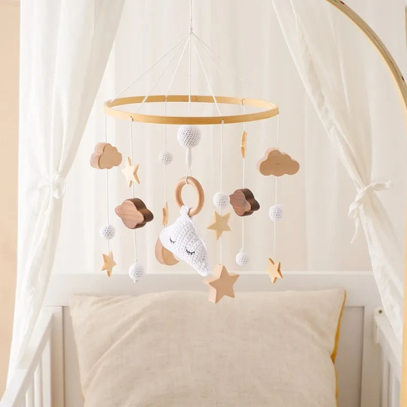 Baby Cloud Crib Mobile with Musical Box – Wooden Rattle Toy for Newborns 0–12M - I YAN