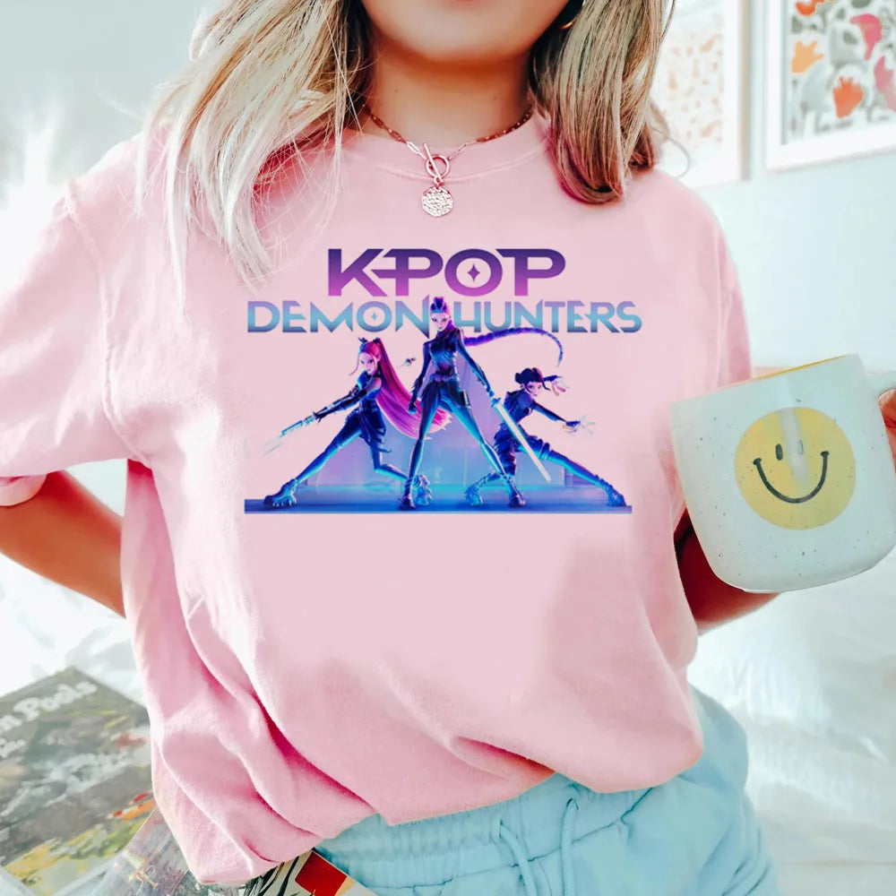 Anime KPop Demon Hunters T-shirt Tops for Children Casual Loose Girl Boy Clothing Round Neck Short Sleeve Street Style T-shirts