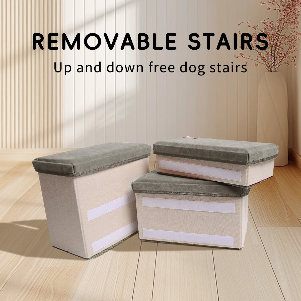 Pet Staircase Designed for Puppies, Senior Dogs, and Injured Dogs. It Has Three Levels and Offers Ample Internal Storage Space.