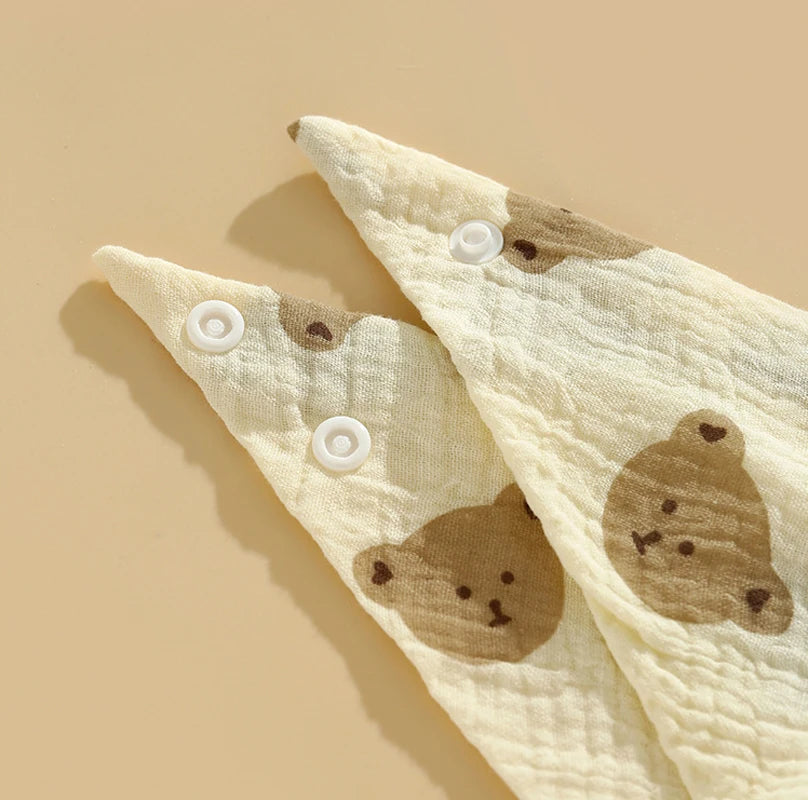 0-2Year Baby Bibs Saliva Scarf 5Pcs Triangle Scarf Cartoon Bear 4-Layer Linen Cotton Newborn Boy Girl Absorbent Cloth Baby Bibs