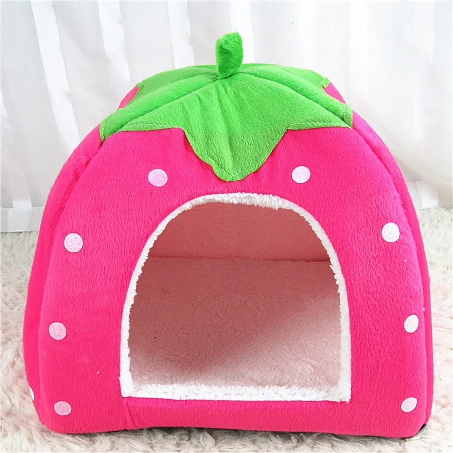 Strawberry Pet Bed for Dog, Puppy Cats Indoor Foldable Soft Warm Bed, Pet House Kennel Tent, S