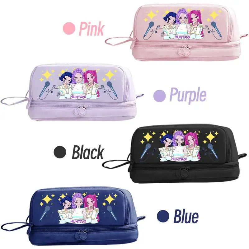 Kpop Demon Hunters pencil case by I YAN, double-layer anime stationery bag with Demon Hunter design for kids and teens.