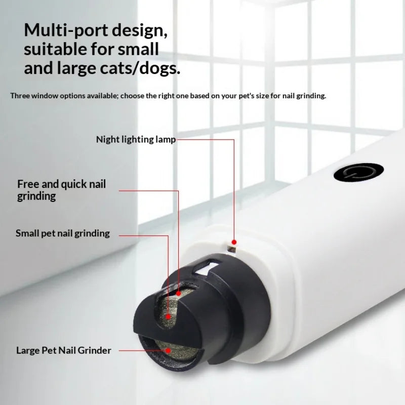 Electric pet nail grinder by I YAN with LED light, safety guard, quiet operation, for dogs and cats, rechargeable puppy nail trimmer
