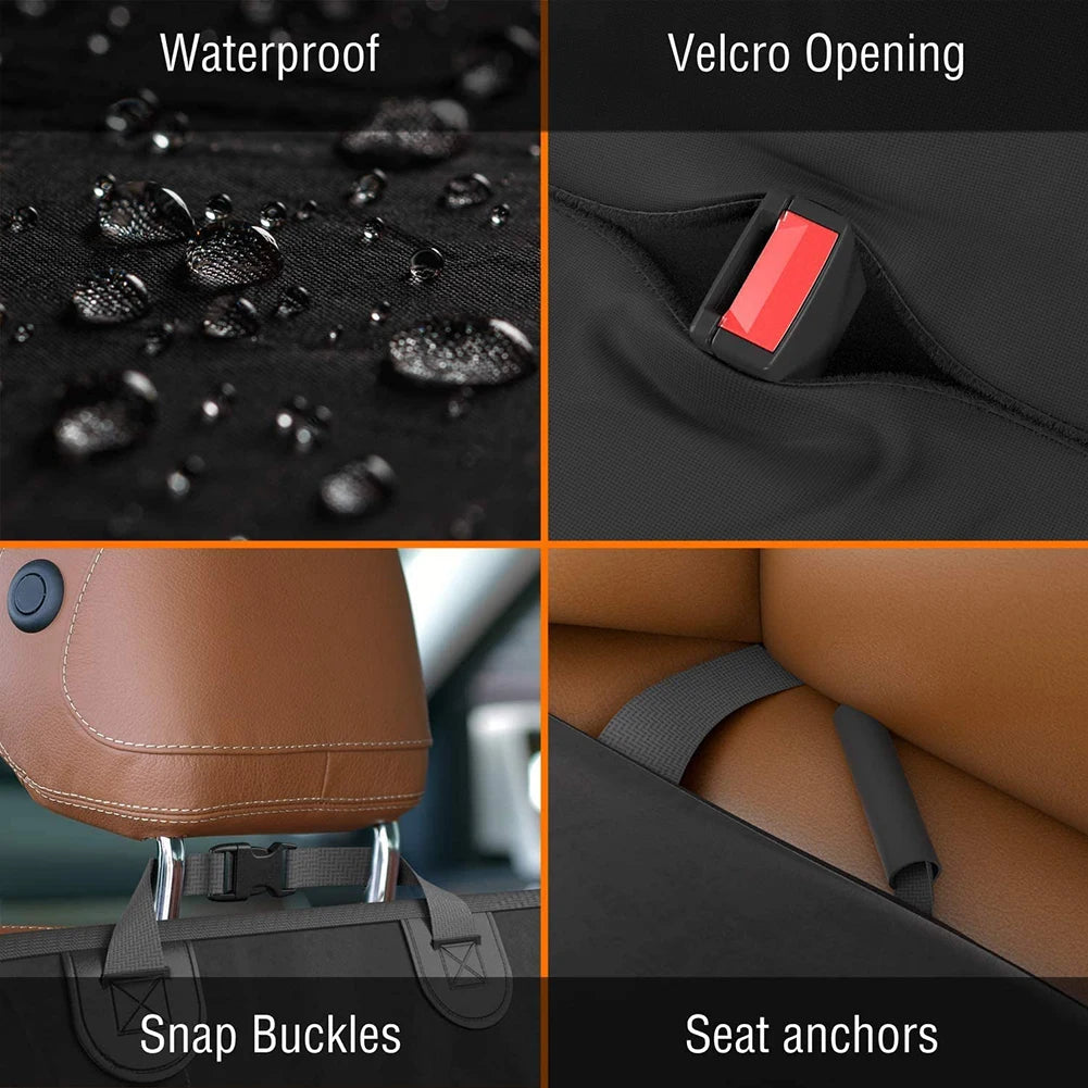Waterproof I YAN pet dog car seat cover with non-slip backing, rear seat mat, foldable travel cushion for cats and dogs.