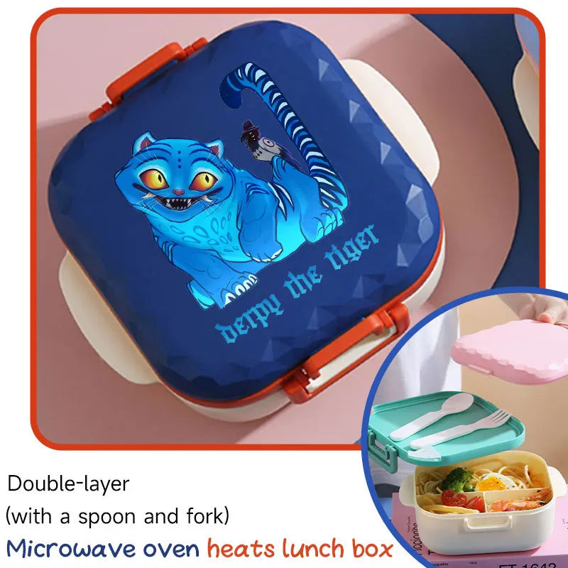 I YAN 800ml BPA-free lunch box with spoon and fork, microwave-safe, portable for students and office workers