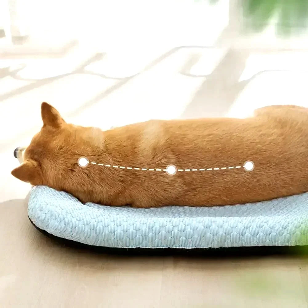 Cooling dog bed by I YAN featuring breathable ice silk fabric, suitable for small, medium, and large dogs and cats.