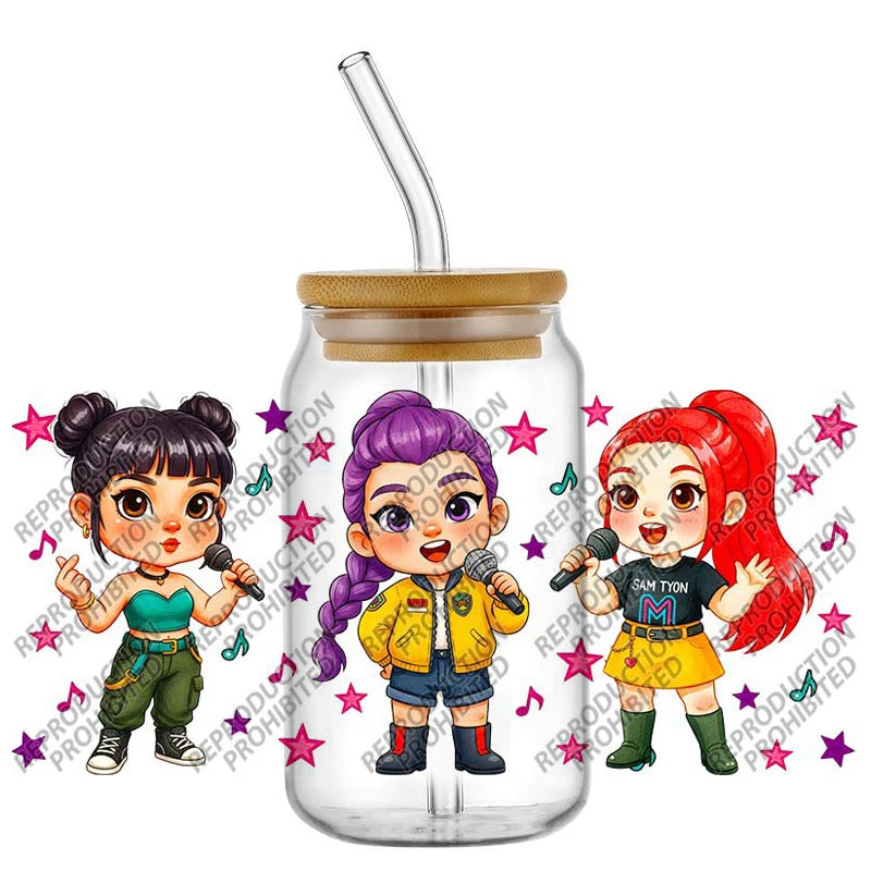 Popular K-POP cartoon Hunter design easy peel waterproof DIY Decals 3D uvdtf tumbler transfers stickers 16oz uv dtf cup wrap