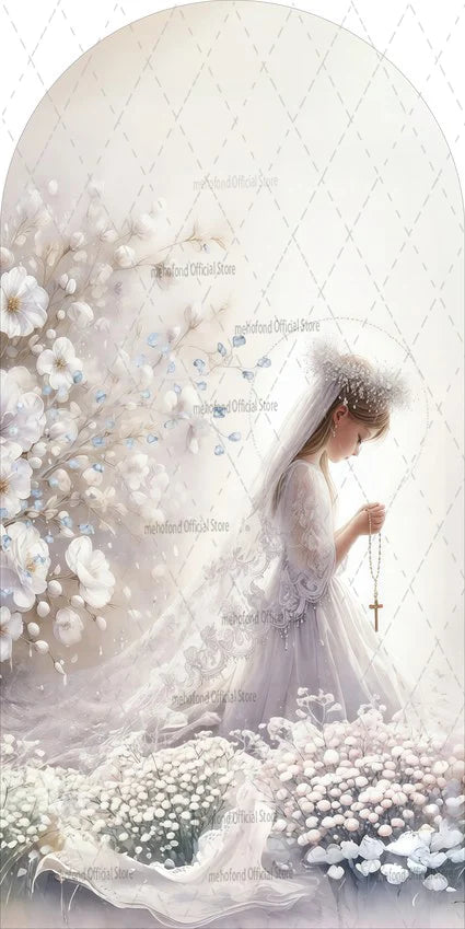 Mehofond Custom 2-Sided My Baptism Kids God Bless First Communion Party Baby Shower Cover Chiara Arch Background Decor Backdrop