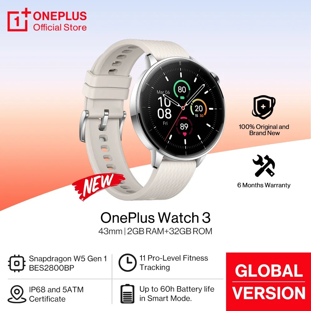 OnePlus Watch 3 43mm Global Version Smart Watch 1.32" AMOLED Display Up to 60h Battery Life Wear OS by Google GPS NFC