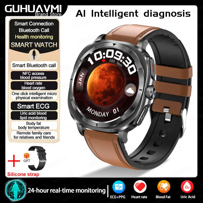 New Health Watch Uric Acid Blood Pressure Blood oxygen Body Analysis Body Fat SmartWatch ECG+PPG Bluetooth call Clock Women Men