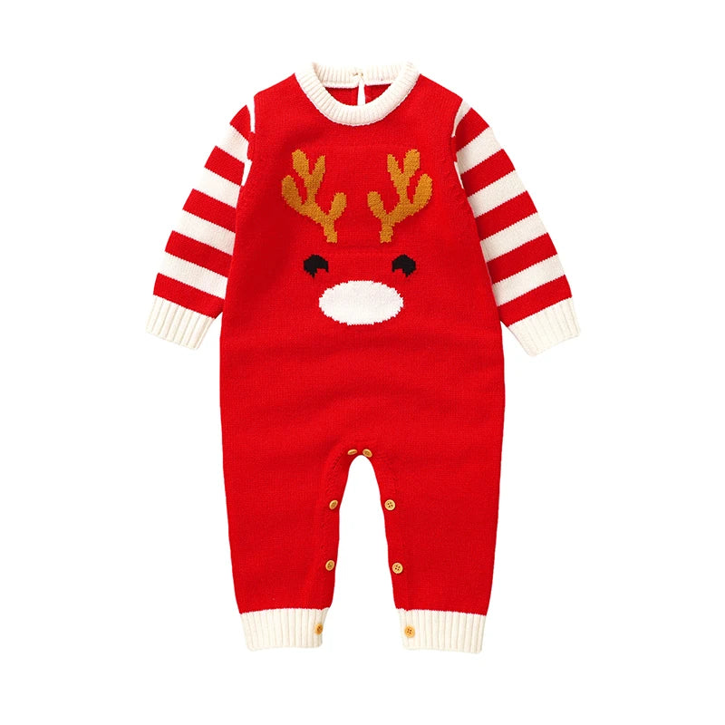 Baby Unisex Rompers Winter Christmas Reindeer Knitted Newborn Boys Girls Long Sleeve Jumpsuits One Pieces Infant Playsuits 0-18m