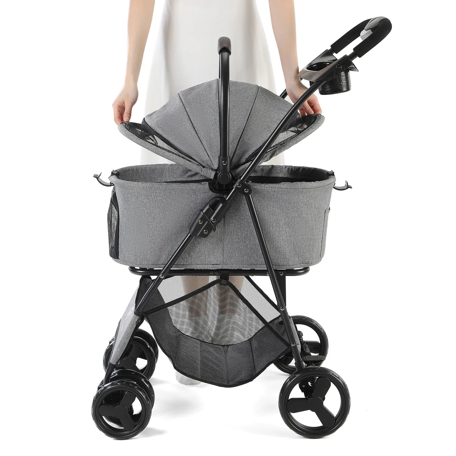 3 in 1 Pet Stroller with Removable Carrier, Folding Stroller for Small/Medium Dogs and Cats, Waterproof, All-Terrain, with Sun S