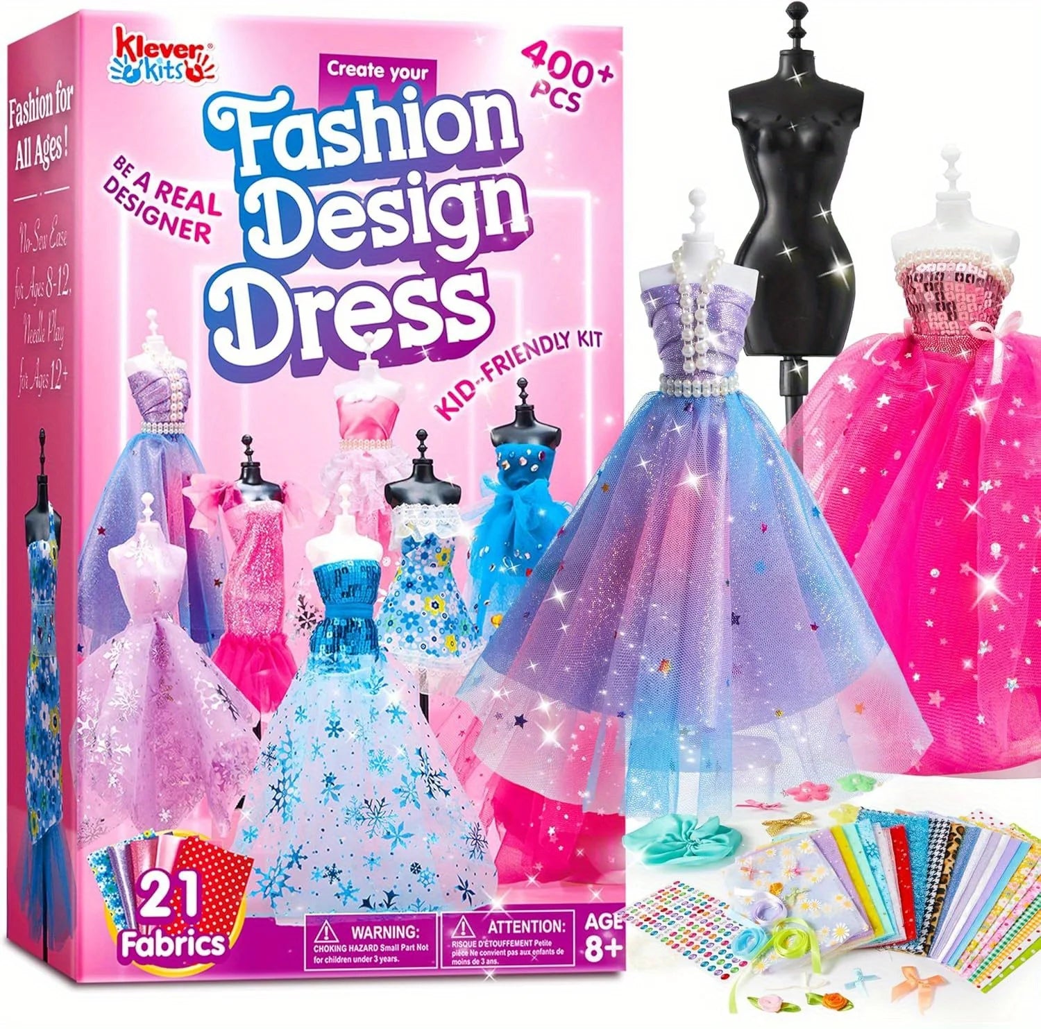 JOYFY fashion design craft kit for kids by I YAN, includes 400+ pieces, sewing supplies, and 3 mannequins for girls aged 8-12.
