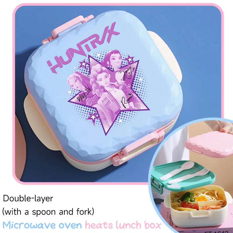 I YAN 800ml BPA-free KPop-themed lunch box with spoon and fork, microwave-safe, portable for students and office workers.