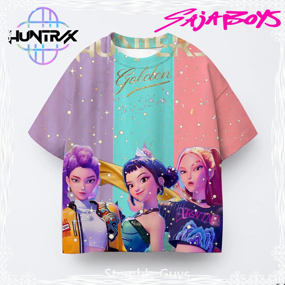 2026 New Girls KPOP Print Short Sleeve T-Shirt Cute Cartoon Graphic Tee Kids Summer 3D Printed Breathable Comfortable Casual Top