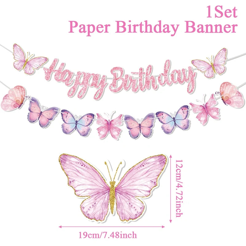 Butterfly Birthday Party Decoration Kids Girls Butterfly Party Disposable Tableware Paper Cup Plate Birthday Baby Shower Party - I YAN
