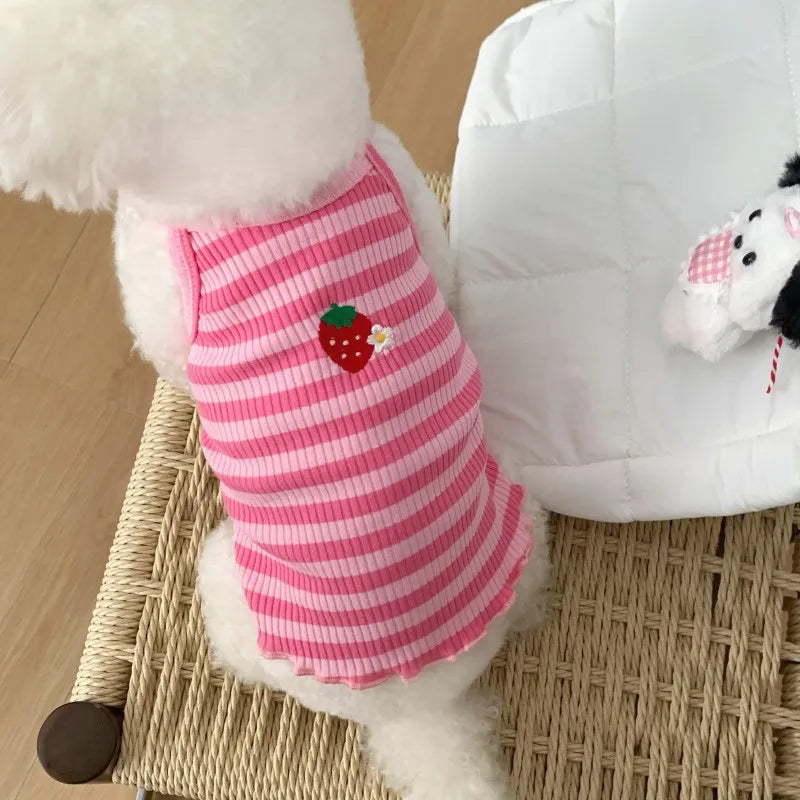 Dog Vest Cooling Summer Puppy Clothes Cute Strawberry Print Floral Dog Tshirt Pet Suspenders Chihuahua Bichon Vests Dog Supplies