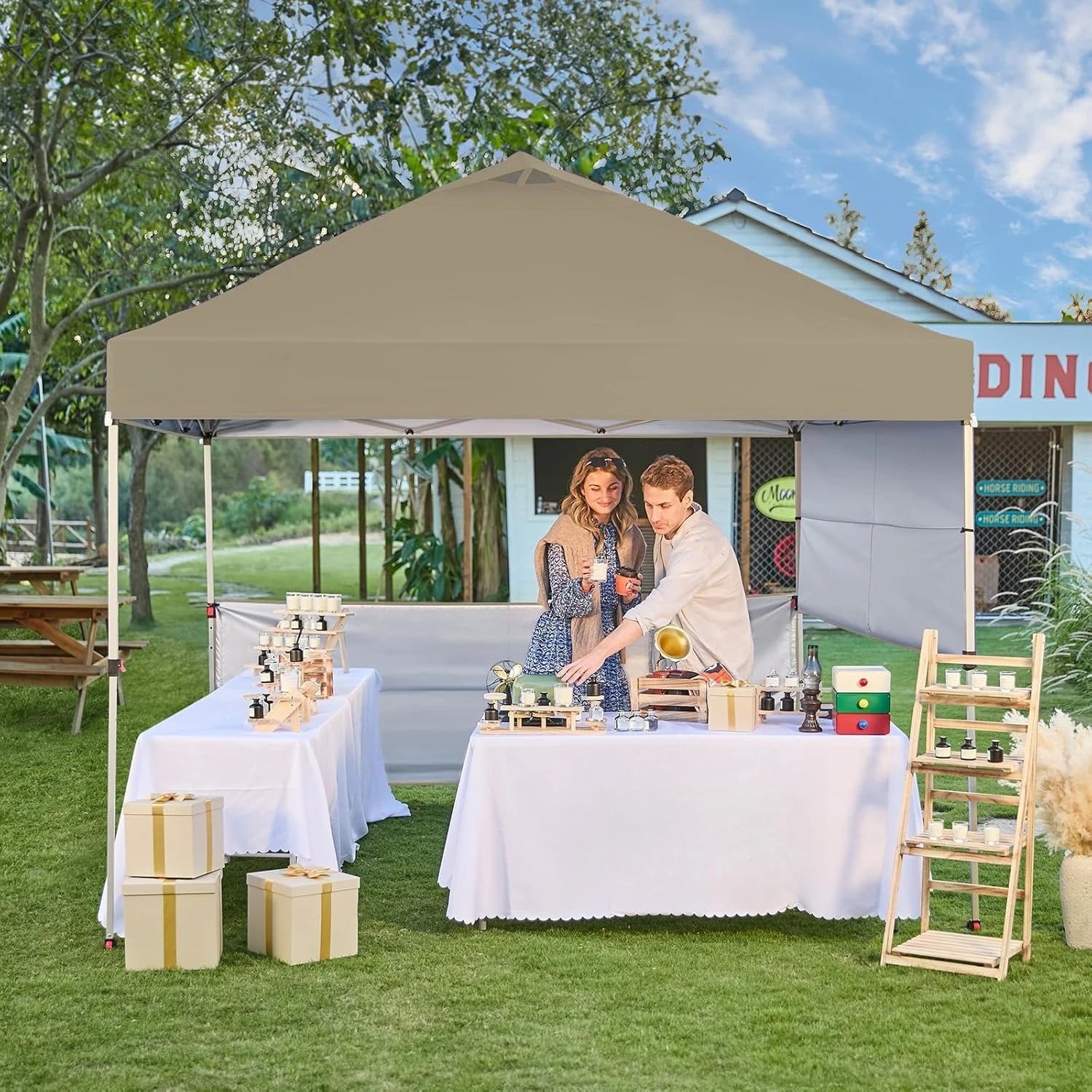 10x10 Pop up Canopy Tent Instant Canopy with 150D Silver Coated Fabric Including 2 Half Sidewalls, 4 Ropes, 8, Customized