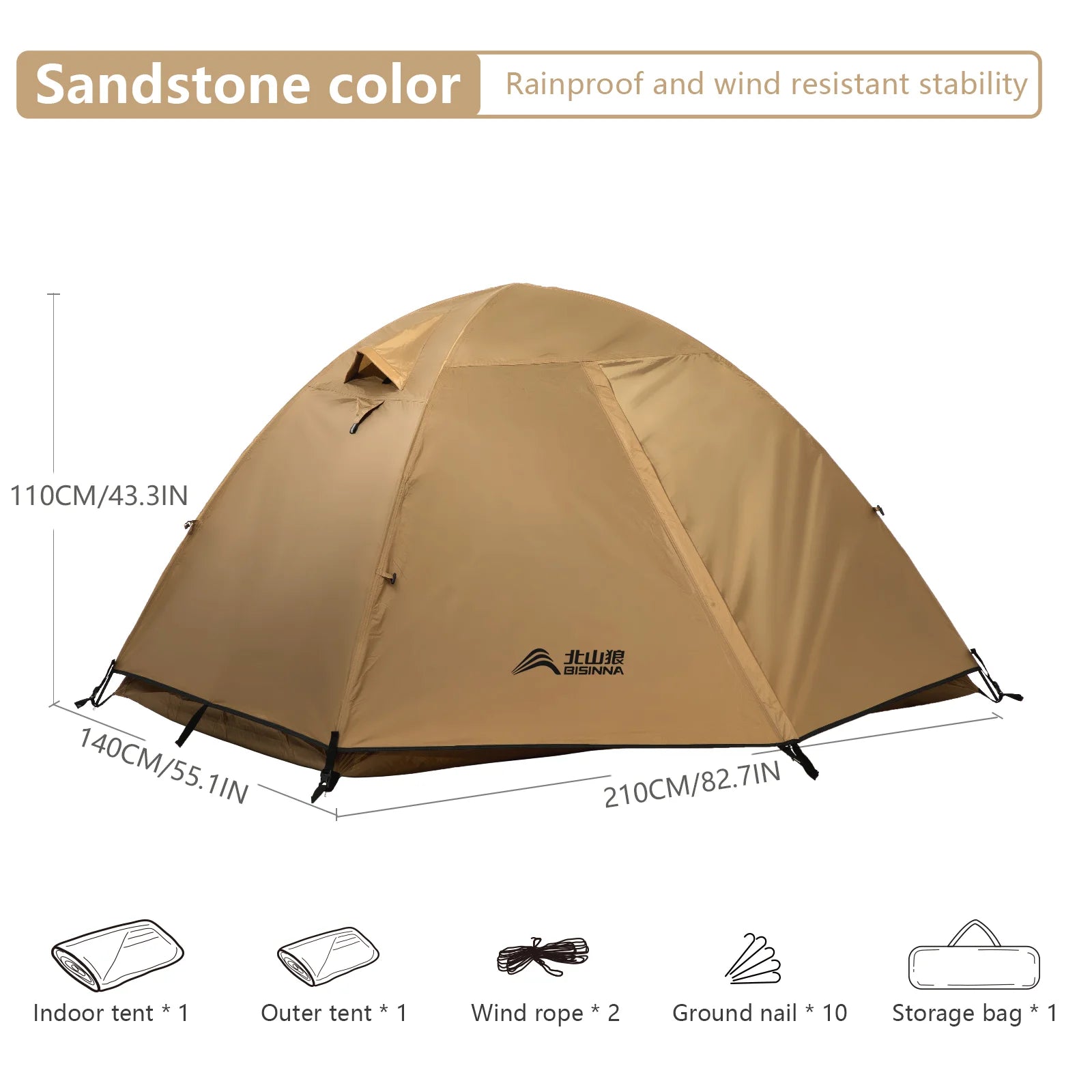 BISINNA Camping Tent 2 Persons Portable Waterproof Backpacking Tent Double-layer Outdoor Hiking Travel Camping Equipment