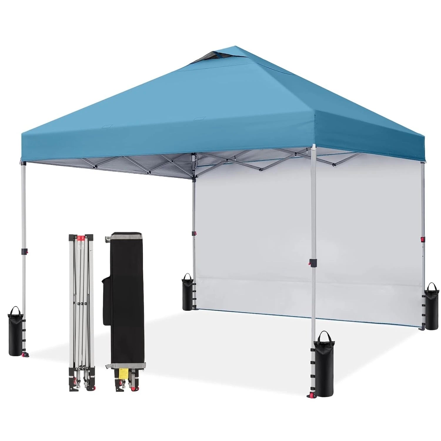 10x10 Pop Up Canopy with 1 Side Wall - Beach Tent with One Push Setup - Outdoor Sun Shade for Events, Parties, Customized
