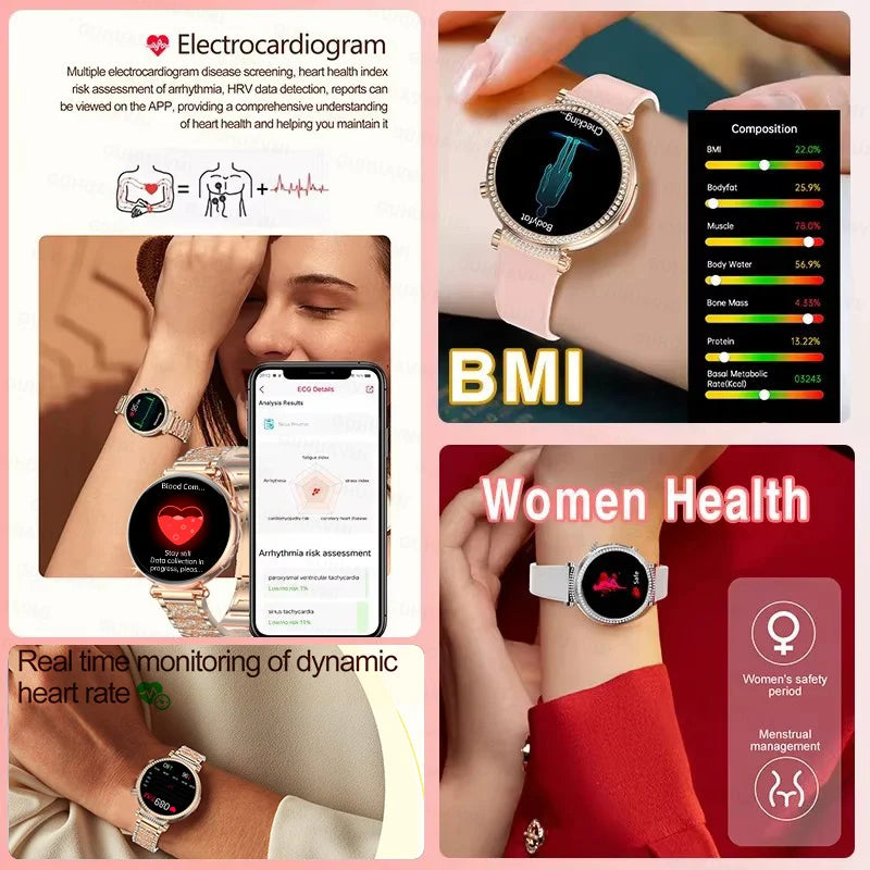 NEW 1.32inch Women Smartwatch AMOLED Screen ECG Sport Watch Blood Pressure Micro physical examination AI dial Health Smart Watch