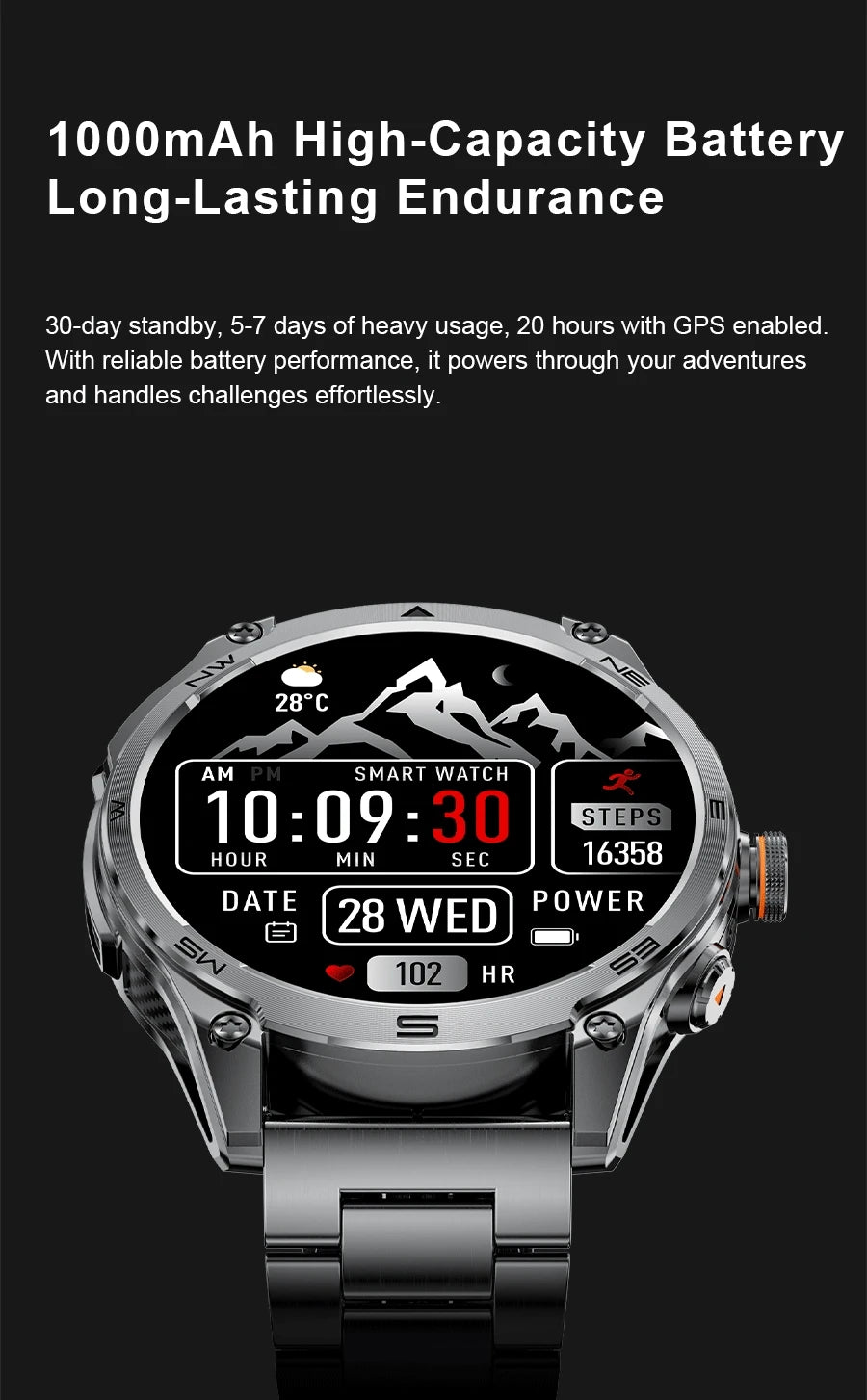 2025 NEW T-REX3 Built-in Dual-band GPS Sports Smart Watches 1000 mAh Battery Compass Outdoor RIDE Run 10ATM Waterproof Bracelet