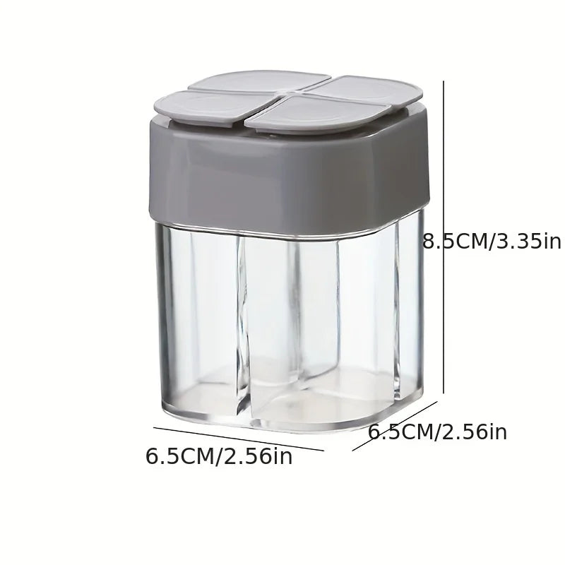 4in1 Camping Seasoning Shaker Multi-Purpose Spice Jar with Lid 4-Compartment For Outdoor BBQ Cooking Salt Pepper Storage Box