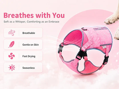 Pink I YAN dog cooling vest harness with 4 ice packs, designed for large dogs, providing over 180 minutes of cooling comfort.