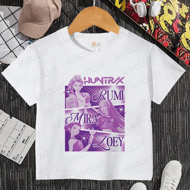 Kawaii K-POP Demon Hunters Kids T-shirt Girl Boy Clothes Children Clothing Fashion Tops Cotton Sweet Gift Short Sleeve Costumes
