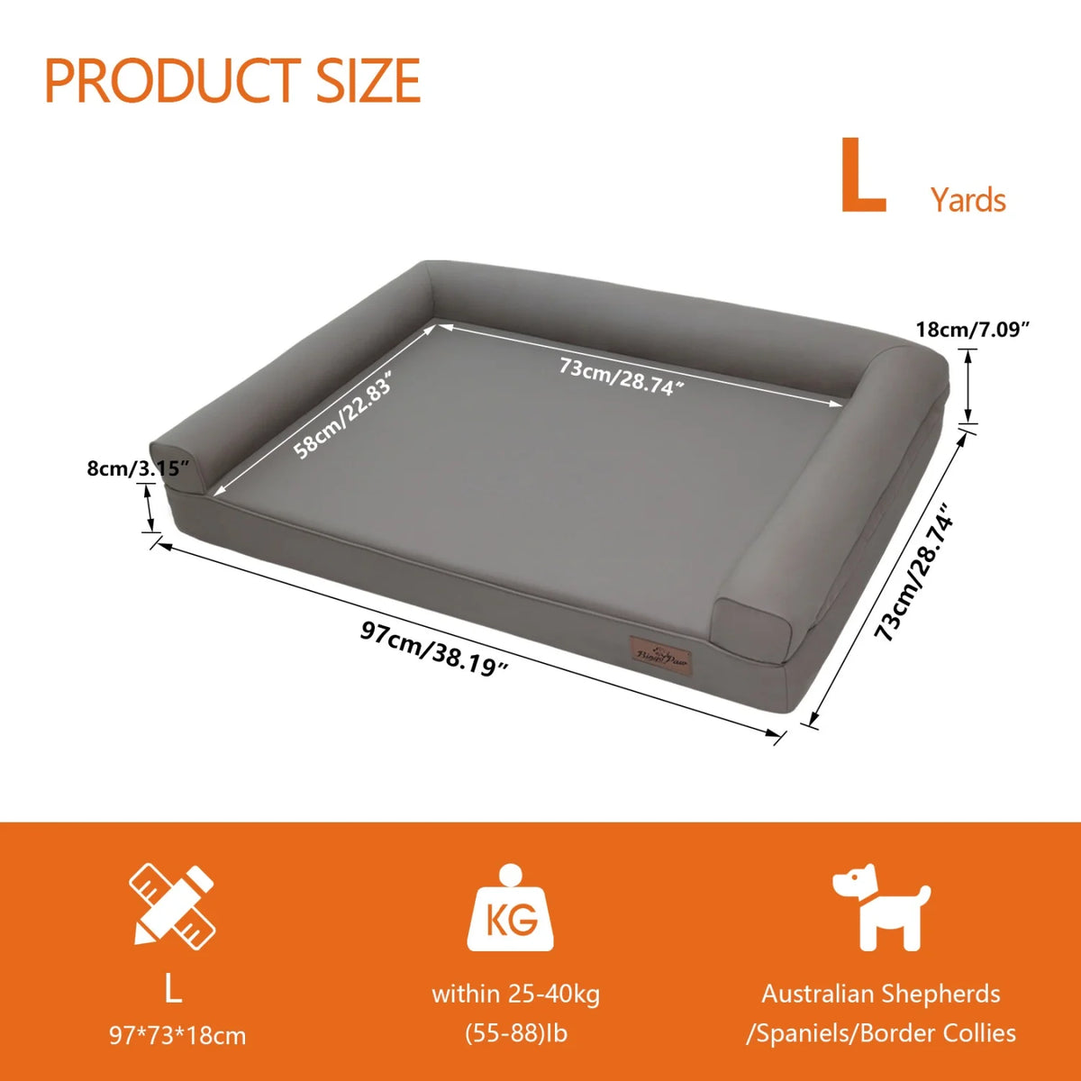 I YAN M-2XL indoor orthopedic dog bed with microfiber leather cover, supportive base, and bolster pillow for all breeds.
