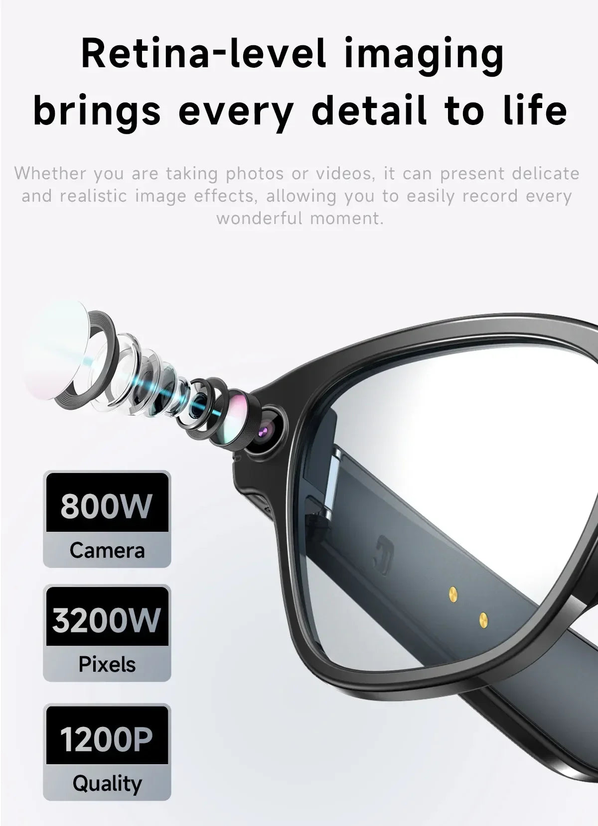 Lenovo 100MP Camera 8K HD Smart Glasses Chat GPT 260mAh Battery Bluetooth Call Voice Assistant Control Smart Glasses for Men