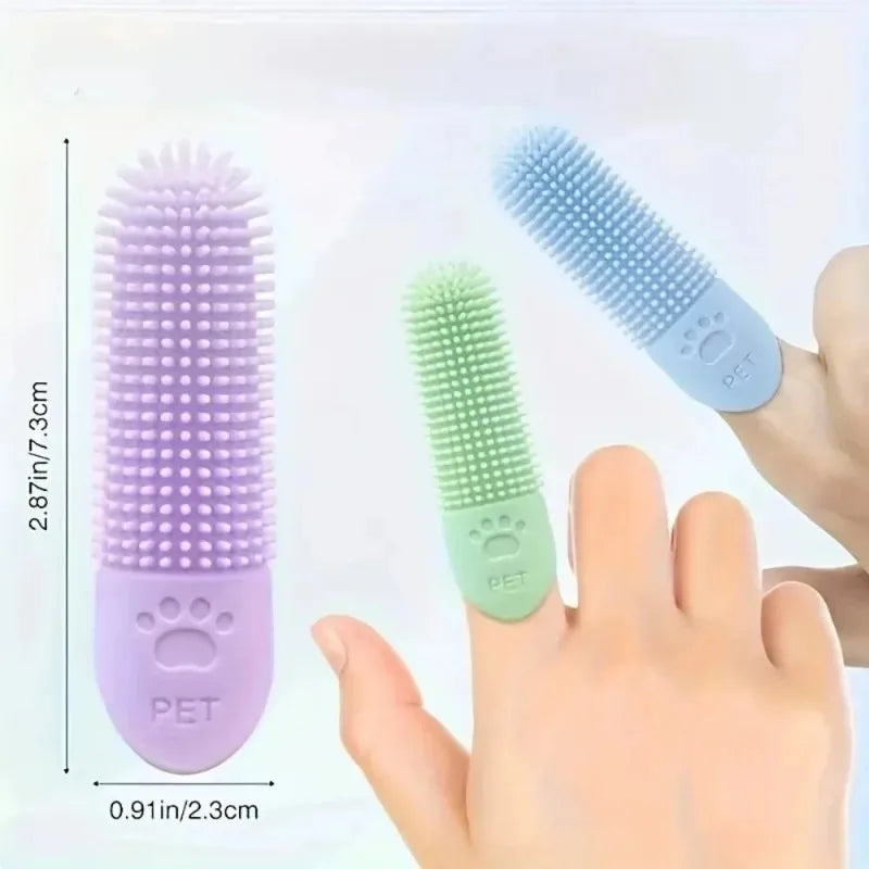 I YAN soft silicone dog toothbrush on a finger brush for cats and dogs, designed for easy, gentle pet teeth cleaning.