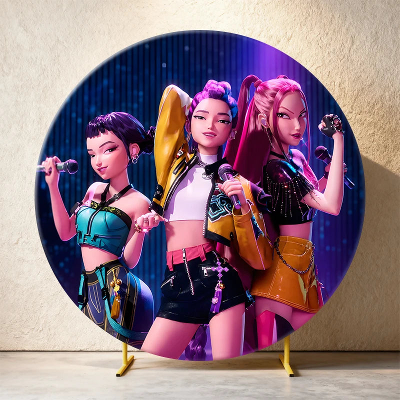 Kpop Demon Hunters Round Backdrop Cover Circle Fabric Cover Birthday Party Photo Booth Background Banner Kids Photo Props Supply