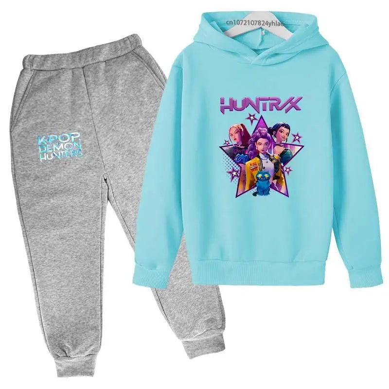 Kpop Demon Hunters Kids Cartoon Print Hoodie And Pants Set 2pcs Tracksuit Casual  Clothing for Boys And Girls 2-13 Years