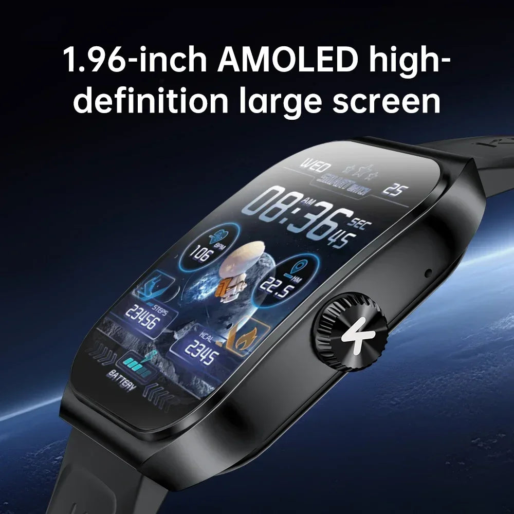 KUMI KU7 Smart Watch 1.96" AMOLED AI Voice Assistant Bluetooth Call NFC IP68 Waterproof SOS Heart Rate SpO2 Fitness