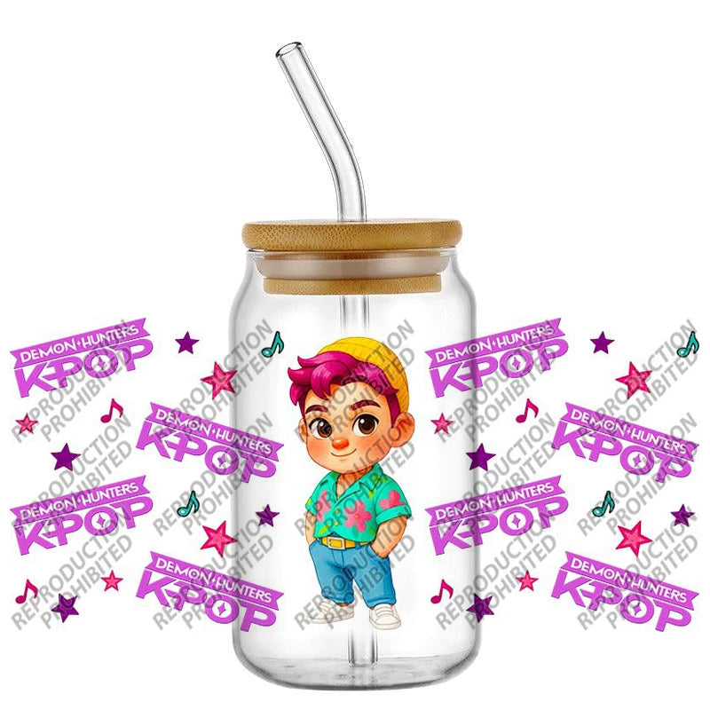 Popular K-POP cartoon Hunter design easy peel waterproof DIY Decals 3D uvdtf tumbler transfers stickers 16oz uv dtf cup wrap