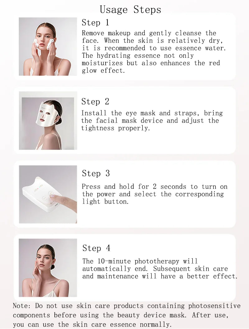 LED Beauty Mask Red Blue Light Home Skin Rejuvenation Device Brightens Skin Tone Improves dull Oily and Acne-prone Skin Care