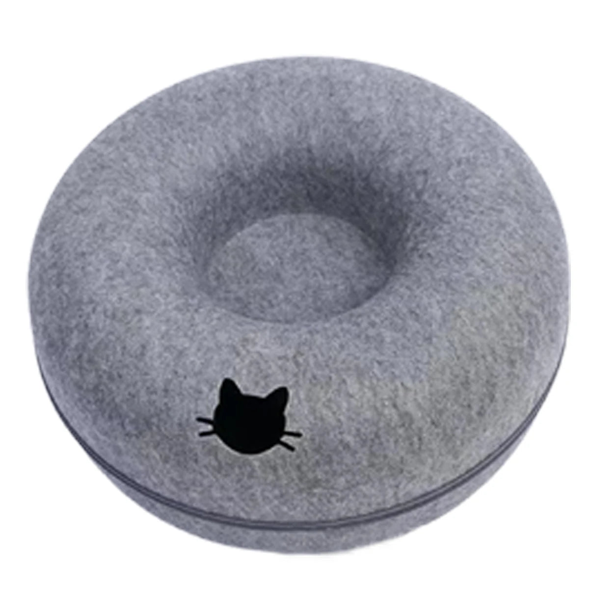 Interactive round small cat tunnel and bed by I YAN, felt donut-shaped cat house, cozy sleeping and scratching toy for kittens