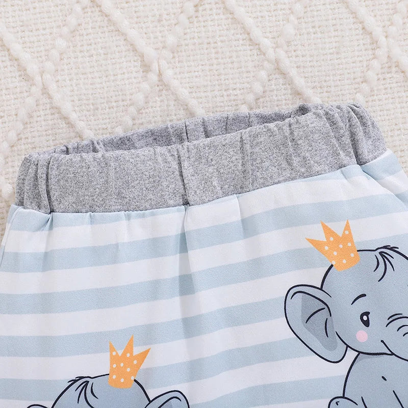 Baby Elephant Print Outfit Set 3-Piece – Romper, Pants & Hat - I YAN