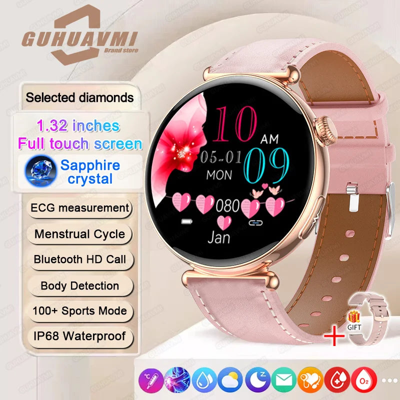 NEW 1.32inch Women Smartwatch AMOLED Screen ECG Sport Watch Blood Pressure Micro physical examination AI dial Health Smart Watch