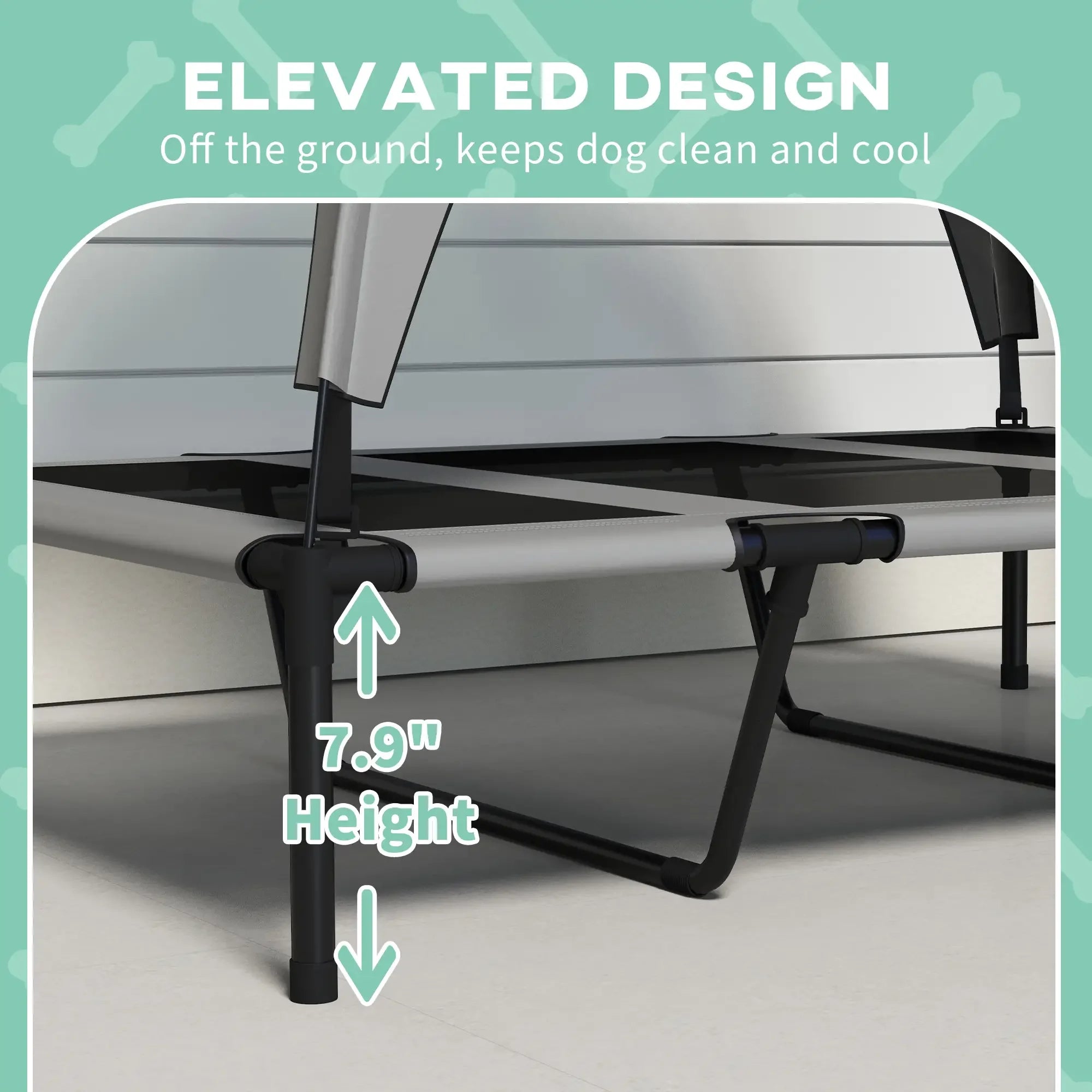 Elevated Dog Bed with Cooling Pad, Removable Canopy, Breathable Mesh, Portable Pet Cot for Large Dogs Indoor Outdoor