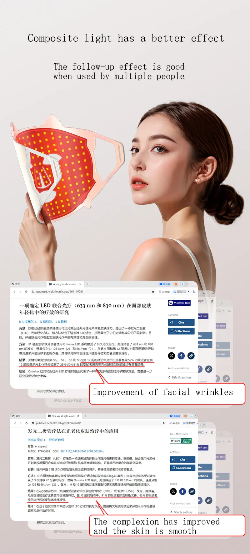 LED Beauty Mask Red Blue Light Home Skin Rejuvenation Device Brightens Skin Tone Improves dull Oily and Acne-prone Skin Care