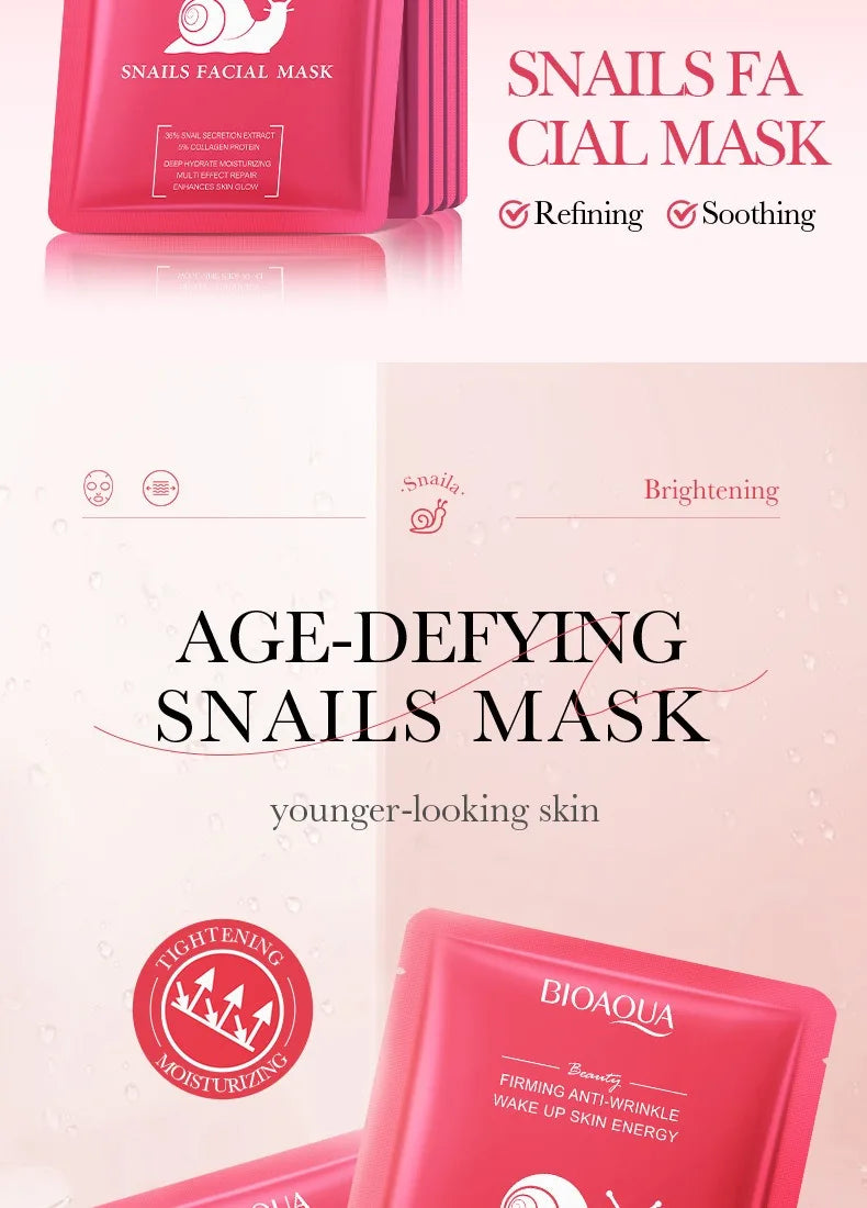 5/10 PCS Korean Snail Mucin Sheet Mask Hydrating Repair Brightening Anti-Aging Wrinkle Moisturizing Gel Face Mask for All Skin