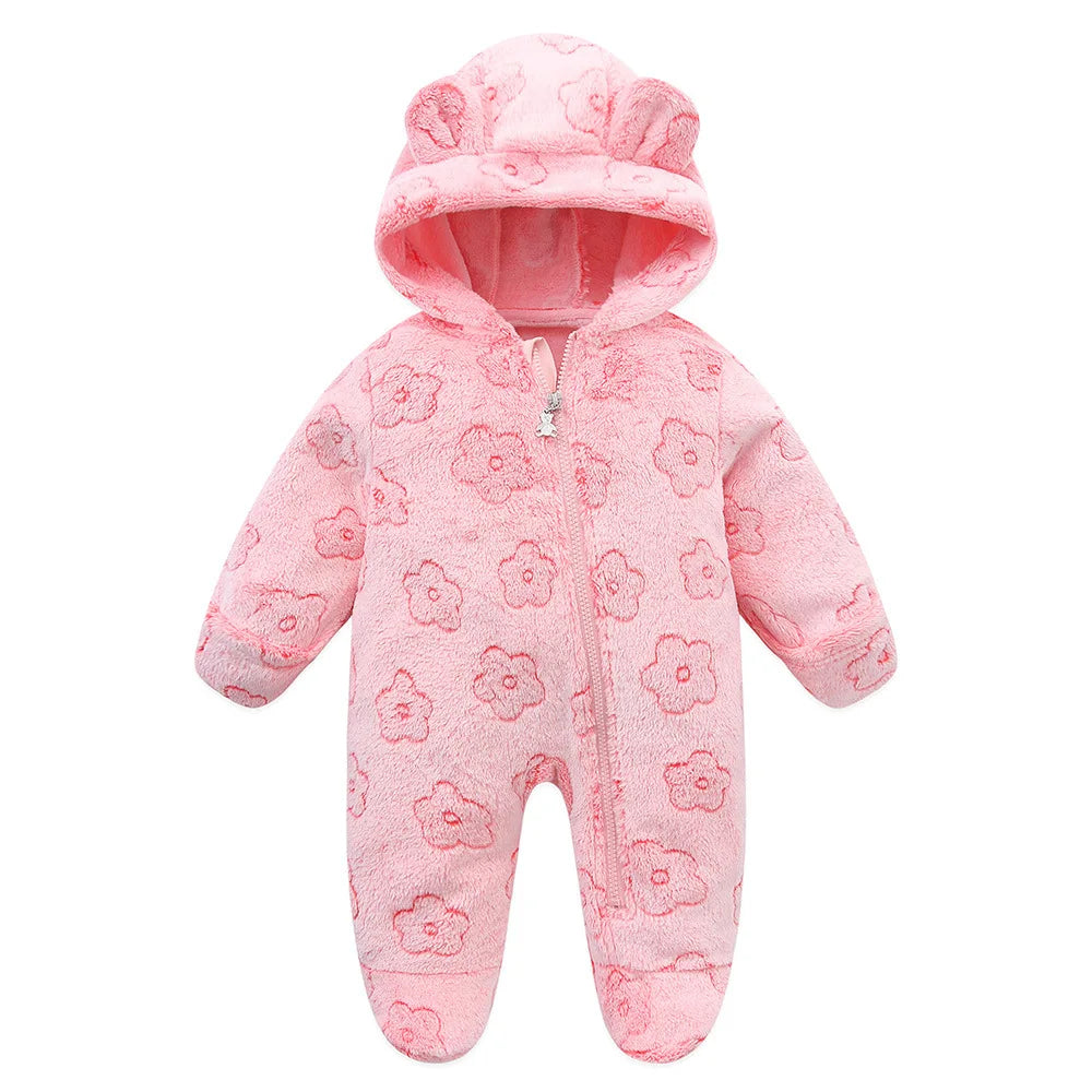 Autumn Winter Newborn Baby overalls Flannel Hooded Kids Baby Girl Rompers 0-1 Years Toddler Boy Jumpsuit Outfits