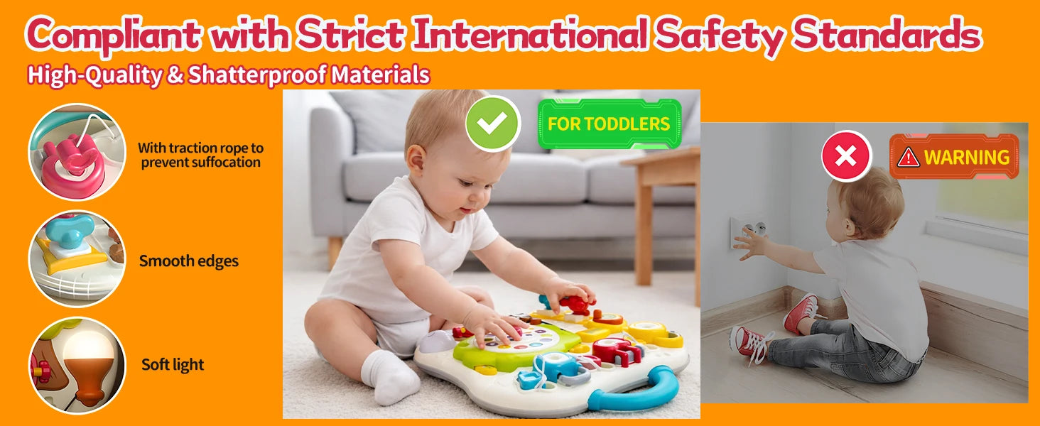 Montessori busy board sensory toy for toddlers with music, LED lights, and activities for 2+ year old boys and girls by I YAN.