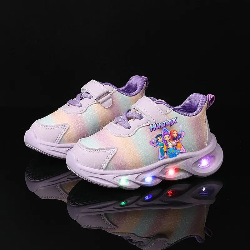 Kpop Demon Hunter Kids LED Light Casual Shoes Boys Cute Cartoon Glowing Sneakers Children Soft Bottom Anti Slip Sports Shoes
