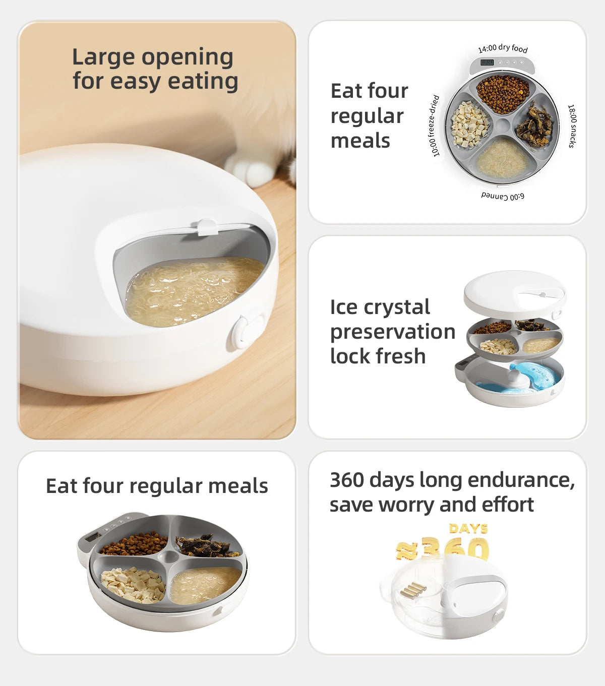 4-Meal Automatic Pet Feeder for Dry & Wet Food | Smart Timed Cat & Dog Food Dispenser with Freshness Seal & Slow Feeding Bowl