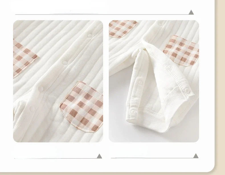 Newborn Baby Jumpsuit Clothes Winter Thickened Romper  Boys Girls Cute Embroidery Bear Bodysuit Autumn Clothing 0-1-3-6M