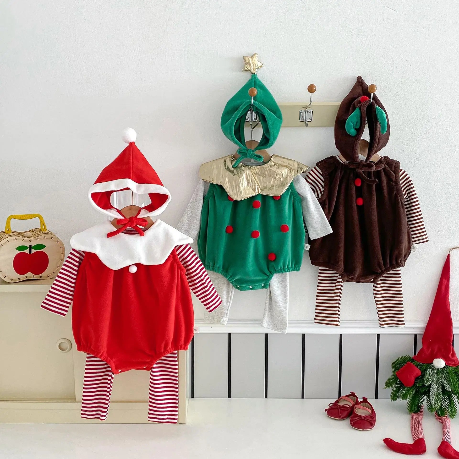 Baby 2025 New Christmas Clothing Cute Boys and Girls Hooded Sleeveless Romper Clothes Climbing Clothes Christmas Clothes